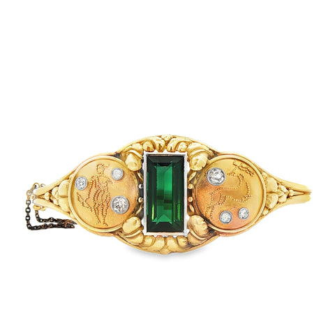 Retro Tourmaline & Diamond Vintage Bracelet in 14.6k Yellow Gold