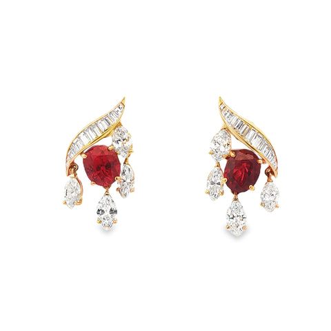 Thai Ruby & Diamond Earrings in 18K Yellow Gold