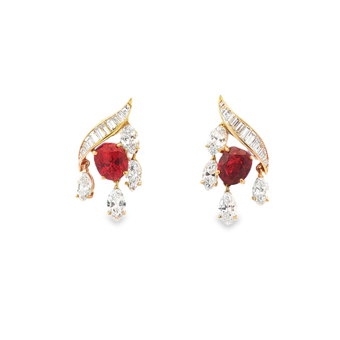 Thai Ruby & Diamond Earrings in 18K Yellow Gold