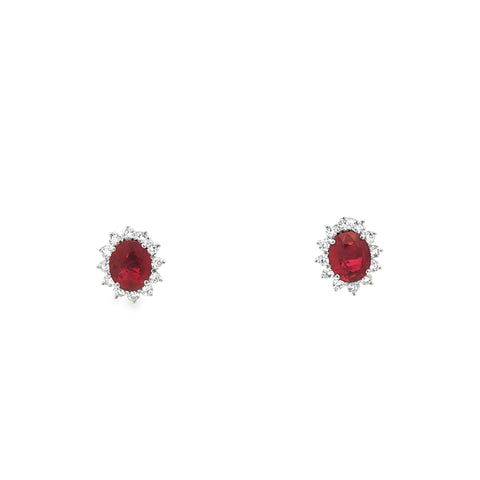 5.13 ctw AGL Burma Ruby & Diamond Halo Earrings in Platinum