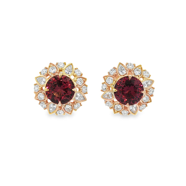 3.21CTW Round Umderlite with .99CTW Diamond Stud Earrings set in 14K Yellow Gold