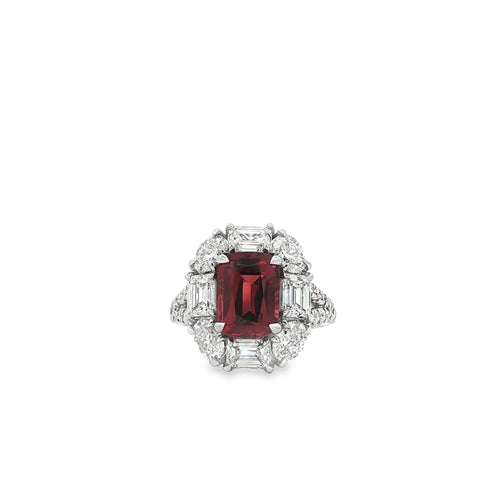 3.19 ct AGL Red Spinel & Diamond Halo Ring