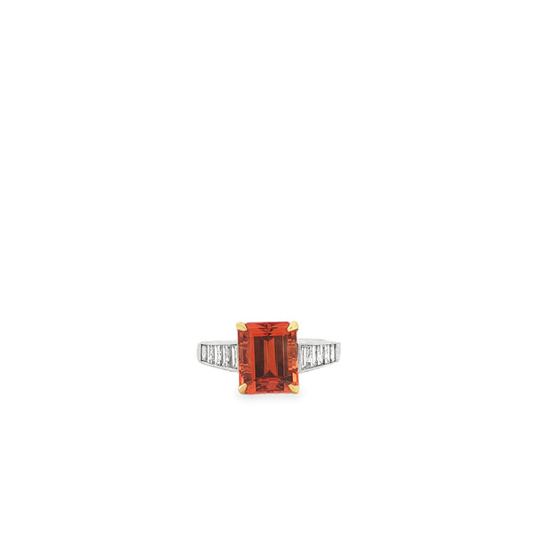 5.34 ct Spessartite Garnet & Diamond Ring in Platinum & 18K Yellow Gold, Size 6.75
