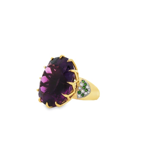 51.49 ct Russian Amethyst with Diamonds & Garnets in Platinum/18K Yellow Gold Ring, Size 6.5