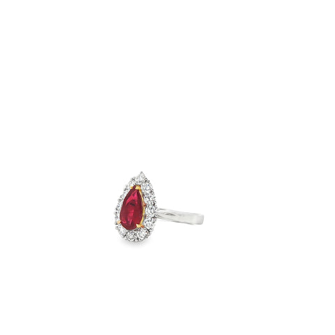 1.02 ct GIA Red Beryl & Diamond Halo Ring in Platinum & 18K Yellow Gold, Size 6.75