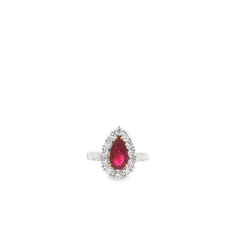 1.02 ct GIA Red Beryl & Diamond Halo Ring in Platinum & 18K Yellow Gold, Size 6.75