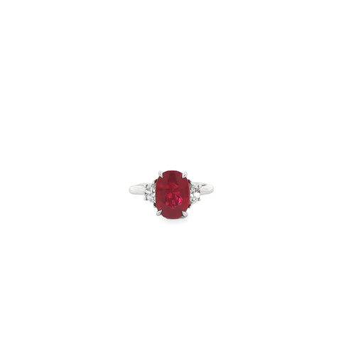 4.39 ct “Pigeon Blood ” Oval Ruby & Half-Moon Diamond Platinum Ring