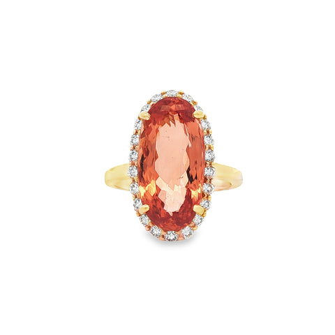 9.76 ct Oval Imperial Topaz & Diamond Halo Ring in 18K Yellow Gold