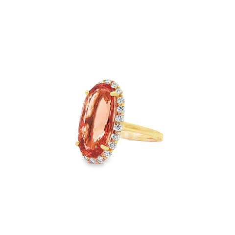 9.76 ct Oval Imperial Topaz & Diamond Halo Ring in 18K Yellow Gold