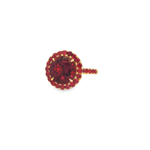 4.60CTW Round Cut Rubellite Tourmaline with 1.13CTW Pink Tourmaline Earrings set in 14K Yellow Gold
