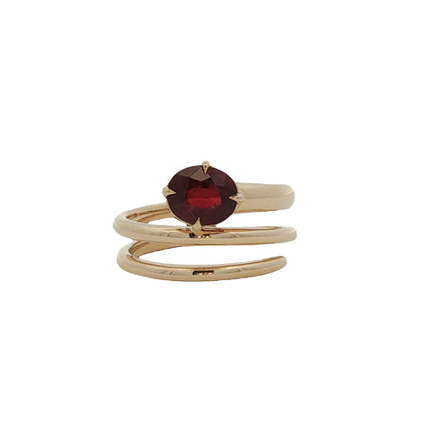 1.65CTW Oval Ruby 3 Row Spiral Ring set in 18K Yellow Gold