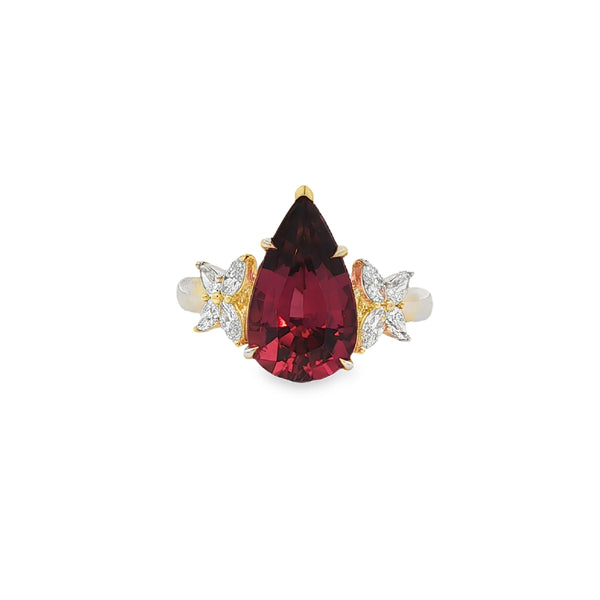 3.01CTW Pear-Shaped Rubellite with .45CTW Marquise & Pear-Shaped Diamonds set in 14K Yellow Gold