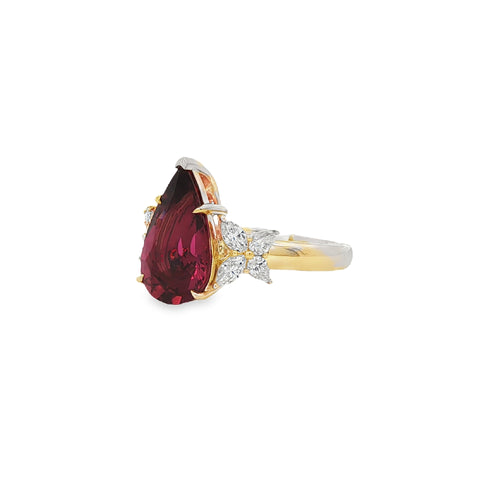 3.01CTW Pear-Shaped Rubellite with .45CTW Marquise & Pear-Shaped Diamonds set in 14K Yellow Gold