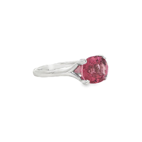 4.05CTW Oval Pink Tourmaline with .04CT Diamond Solitaire Ring set in Platinum