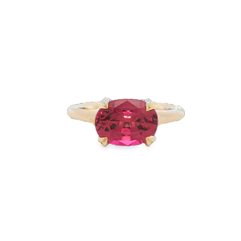 2.64CTW Oval Rubellite Tourmaline with .04CTW Diamond Solitaire Ring set in 14K Yellow Gold