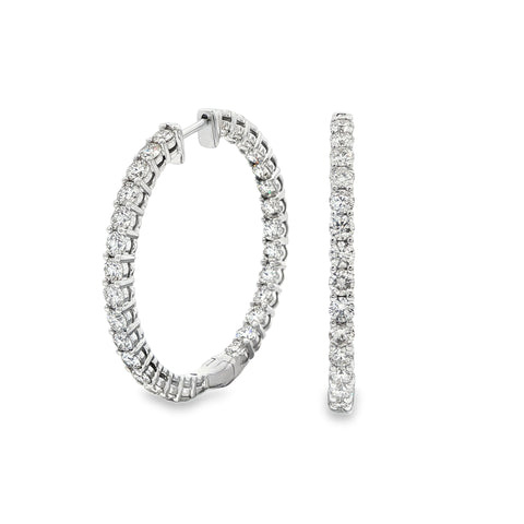 14K White Gold Diamond Inside Out Hoops 5CTW