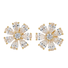 Load image into Gallery viewer, Round &amp; Pear Shaped Diamond Flower Stud Earrings 1.49CTW