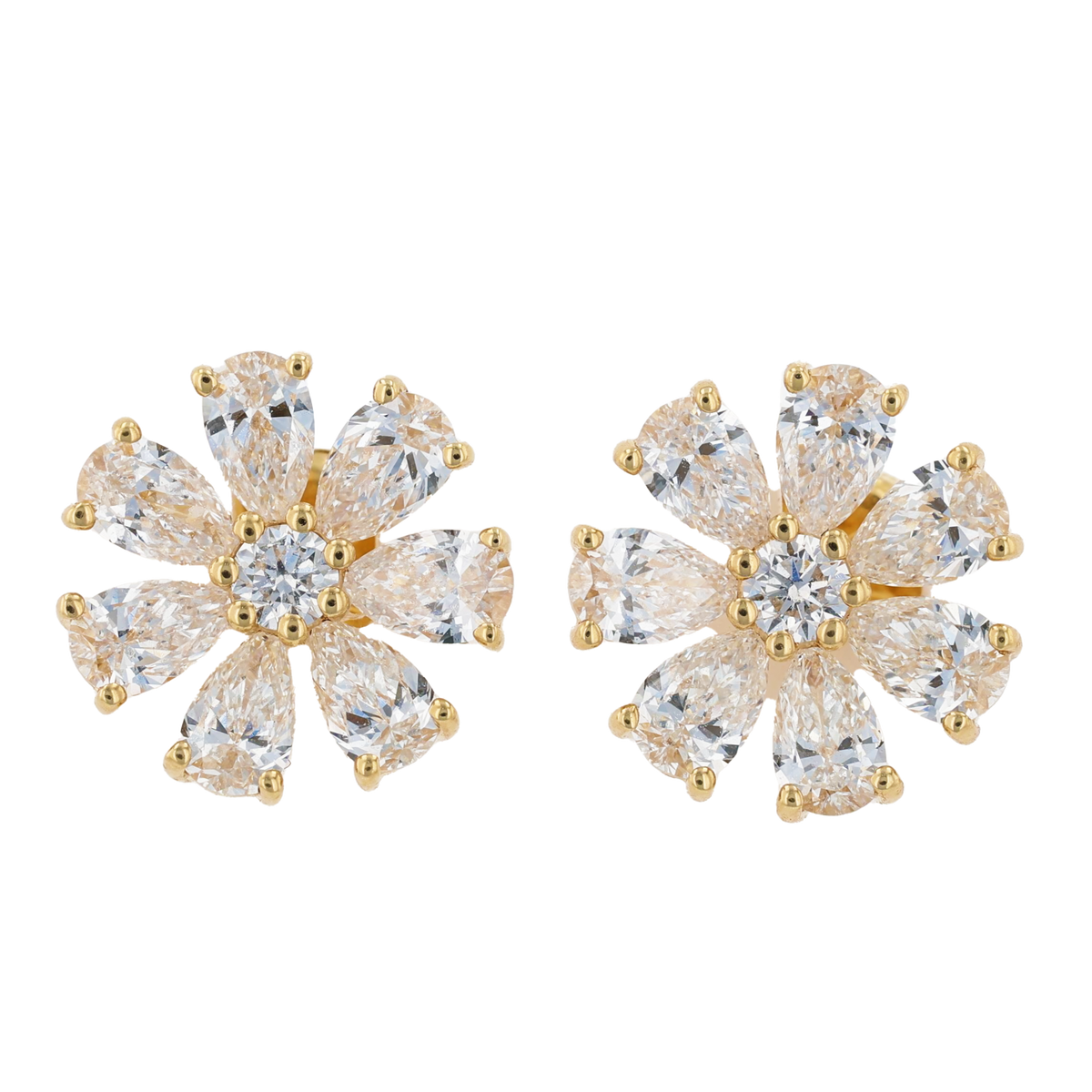 Round & Pear Shaped Diamond Flower Stud Earrings 1.49CTW