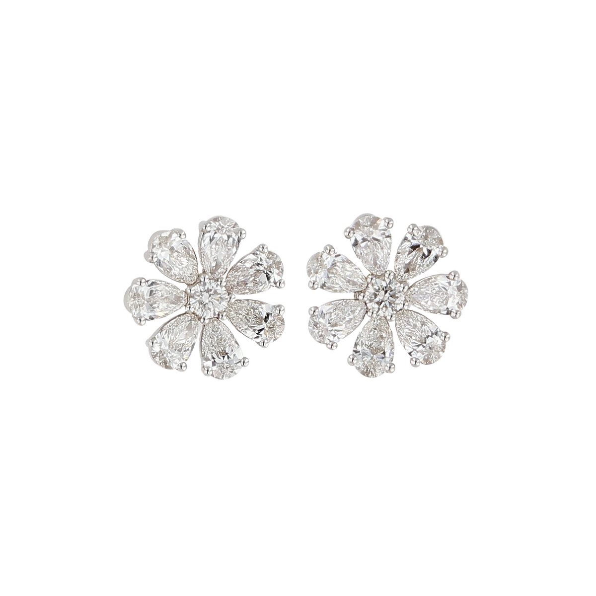 Round & Pear Shaped Diamond Flower Stud Earrings 1.49CTW