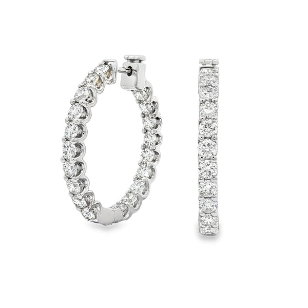 14K White Gold Diamond Inside Out Hoops 5.04CTW