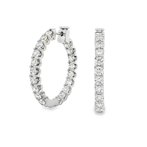 14K White Gold Diamond Inside Out Hoops 5.04CTW