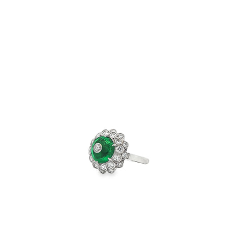 Art Deco Emerald & Diamond Ring in Platinum, Size 4.75