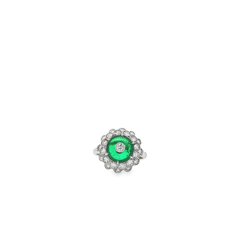 Art Deco Emerald & Diamond Ring in Platinum, Size 4.75