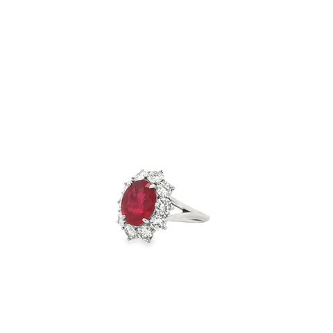 4.01 ct Burma Ruby (Heated, AGL/GIA) & Diamond Platinum Ring, Size 6.5
