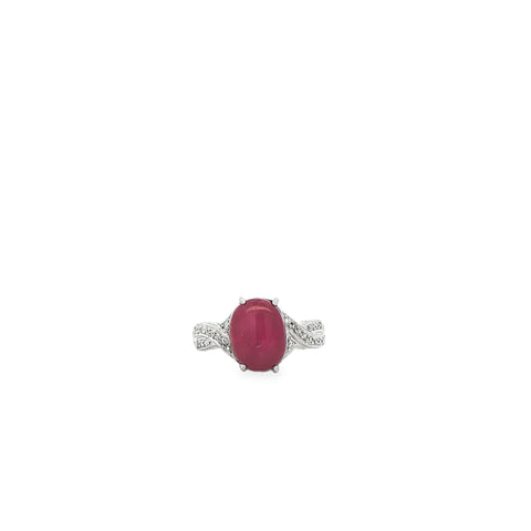 Estate 7.65 ct Cabochon Star Ruby Ring with Accents in Platinum, Size 6
