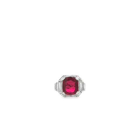 Estate 3.60 ct Ruby & Baguette Diamond Ring in Platinum, Size 6.25