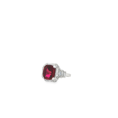 Estate 3.60 ct Ruby & Baguette Diamond Ring in Platinum, Size 6.25