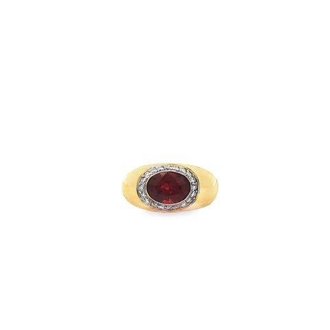Estate 2.69 ct Red Spinel Bezel Ring with Diamonds in 18K Yellow/White Gold, Size 6.25