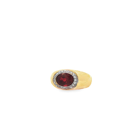 Estate 2.69 ct Red Spinel Bezel Ring with Diamonds in 18K Yellow/White Gold, Size 6.25
