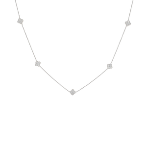 14K White Gold Quatrefoil Milgrain Station Necklace