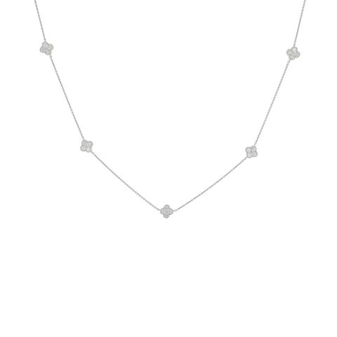 14K White Gold Quatrefoil Milgrain Station Necklace