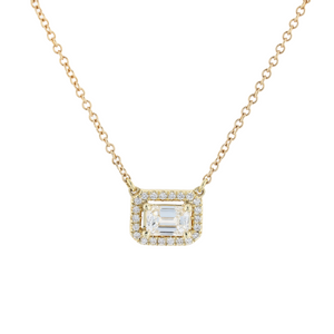 Zeghani 14k Gold Emerald Cut Diamond Halo Station Pendant