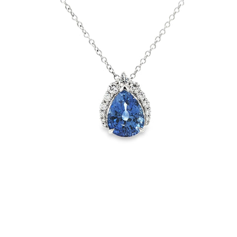 5.13CT Blue Pear-Shaped Sapphire .44CTW Graduated Diamond Necklace set in 18K White Gold