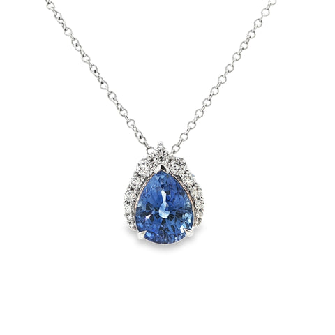 5.13CT Blue Pear-Shaped Sapphire .44CTW Graduated Diamond Necklace set in 18K White Gold
