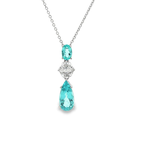 2.00CT Pear Shape & .47CT Oval Paraiba .63CTW FG/VS1-2 Diamond Dangle Pendant & Necklace set in Platinum