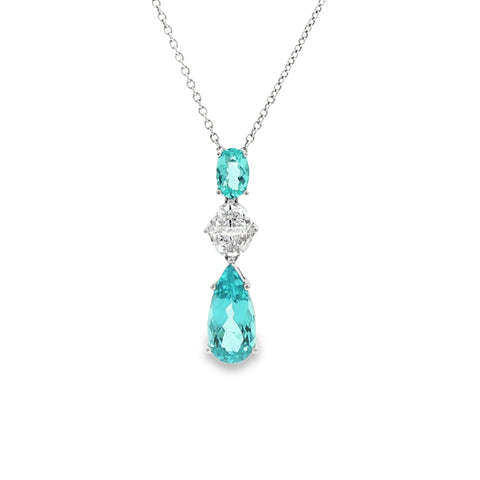 2.00CT Pear Shape & .47CT Oval Paraiba .63CTW FG/VS1-2 Diamond Dangle Pendant & Necklace set in Platinum