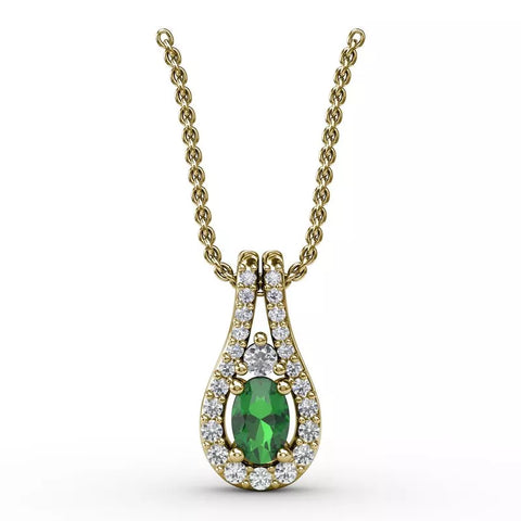 Fana Halo Teardrop Emerald and Diamond Split Pendant