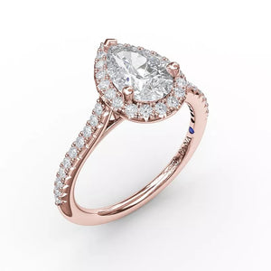 FANA Delicate Pear Shaped Halo And Pave Band Engagement Ring