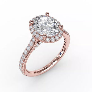 FANA Oval Diamond Halo Engagement Ring With Diamond Band