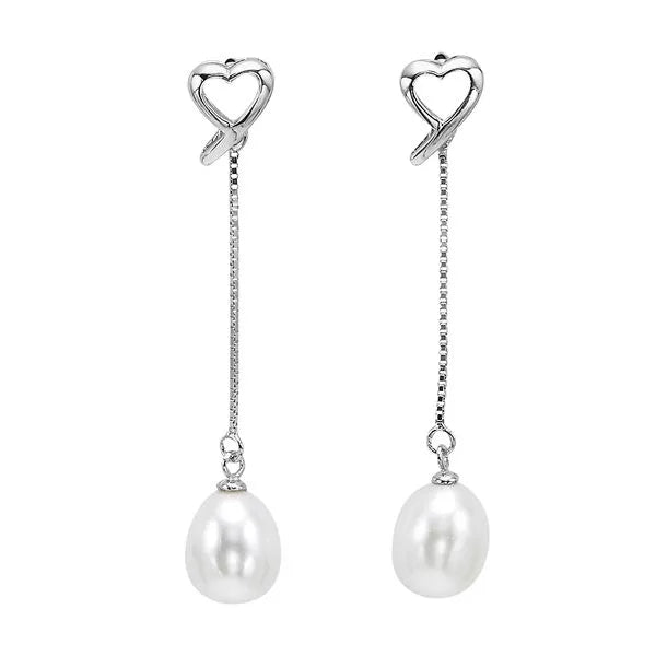 Heart and Pearl Dangle Earrings