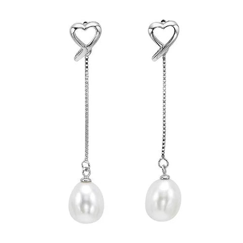 Heart and Pearl Dangle Earrings