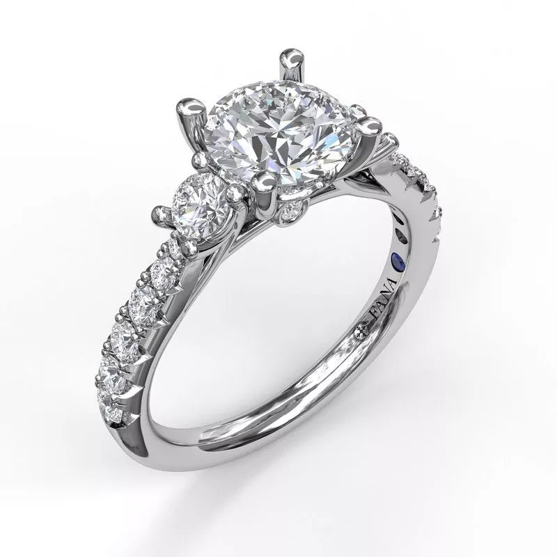 FANA Three Stone With Pave Engagement Ring