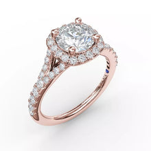Load image into Gallery viewer, FANA Classic Diamond Halo Engagement Ring with a Subtle Split Band