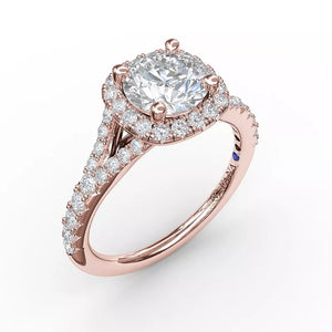 FANA Classic Diamond Halo Engagement Ring with a Subtle Split Band