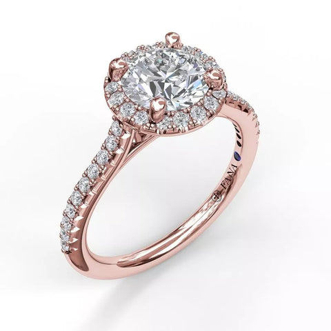 FANA Delicate Round Halo And Pave Band Engagement Ring