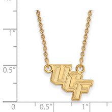 Load image into Gallery viewer, Sterling Silver Gold-plated LogoArt University of Central Florida U-C-F Small Pendant 18 inch Necklace